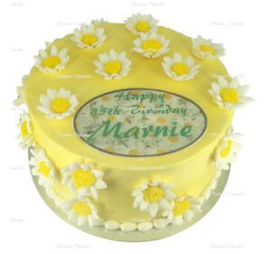 Daisy Birthday Cake with edible plaque