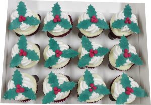 12 Holly Red Velvet Cupcakes