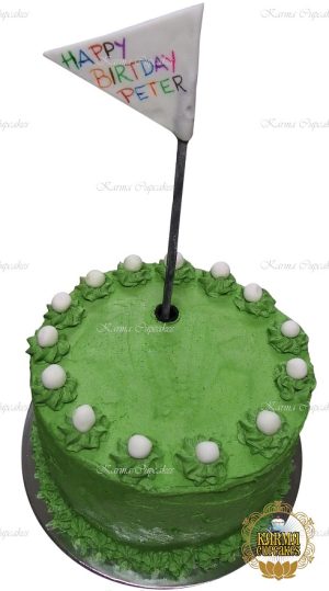 Golf Green Cake with personalised golf flag