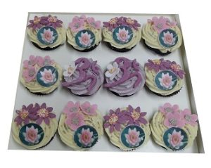 Lotus Flower and Omm Symbol Cupcakes