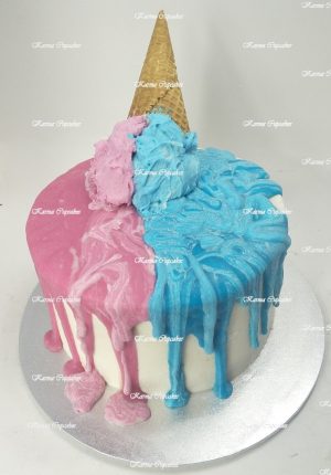 Gender Reveal melted ice-cream cake