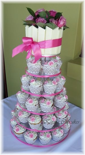 Pink Rose Lace Cupcake Tower