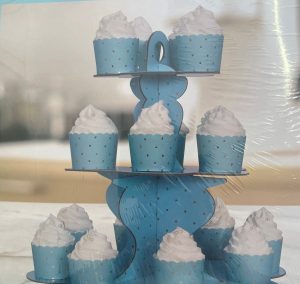 3 Tiers Cupcake Stand - Blue with Metallic Dots